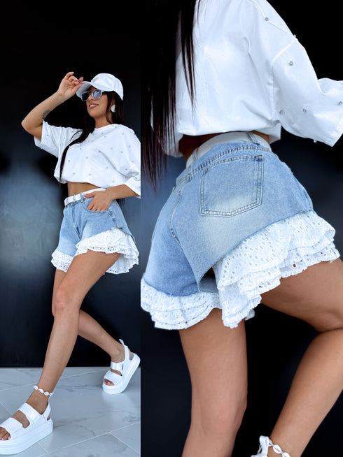 Denim shorts "WHITE FLOUNCE" PJ7893 - BLUE